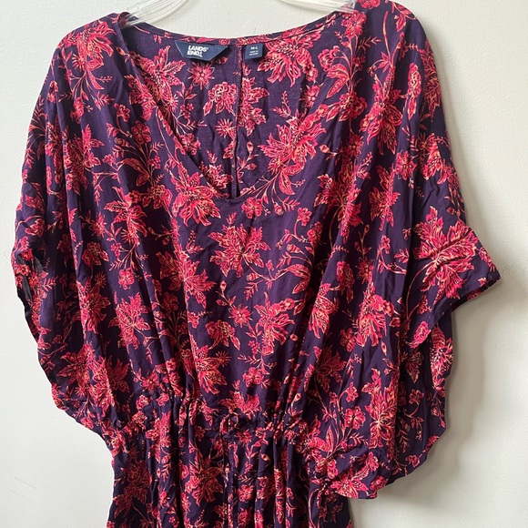 Lands End Short Sleeve Cover Up Mini Dress Floral Adjustable Tie Waist NWOT - Picture 2 of 10